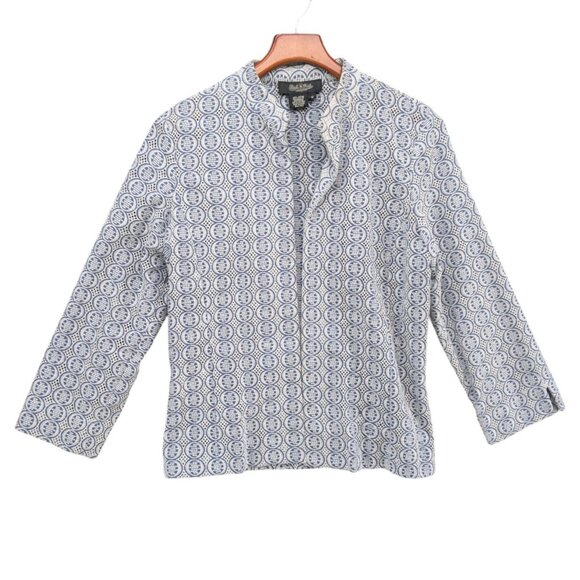 Peck & Peck Jackets & Blazers - Peck & Peck Open Blazer Jacket Womens Blue White Crochet Lace Cotton Size 12